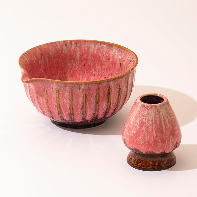 Matcha Set -18 oz matcha bowl Suitable for Traditional Japanese Tea Ceremony Beginner Matcha Tool (5.91x2.91 inches) (Pink)