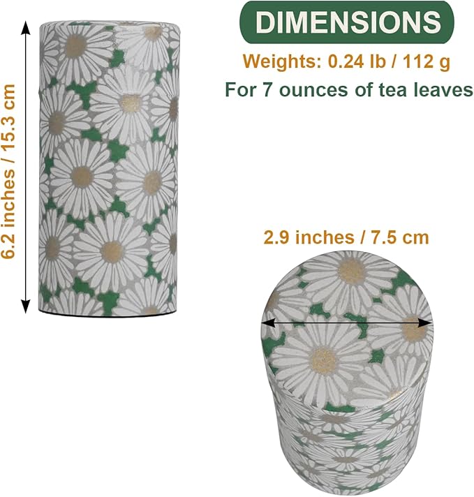 Kyoto Floral Tin Tea Canister - 7 oz Traditional Japanese Yuzen Paper Design, Airtight Storage for Fresh Tea Leaves, Ideal for Tea Ceremony Accessories Collection (Green)