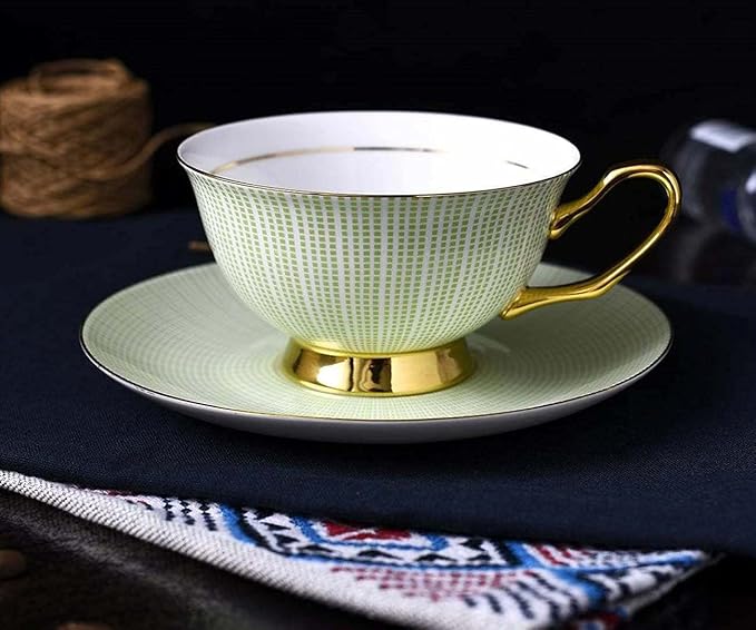 Bone China Tea Cup Set with Saucer Spoon - 3 Piece Set (7oz) - Cappuccino & Latte Cups - Mother's Day Gift
