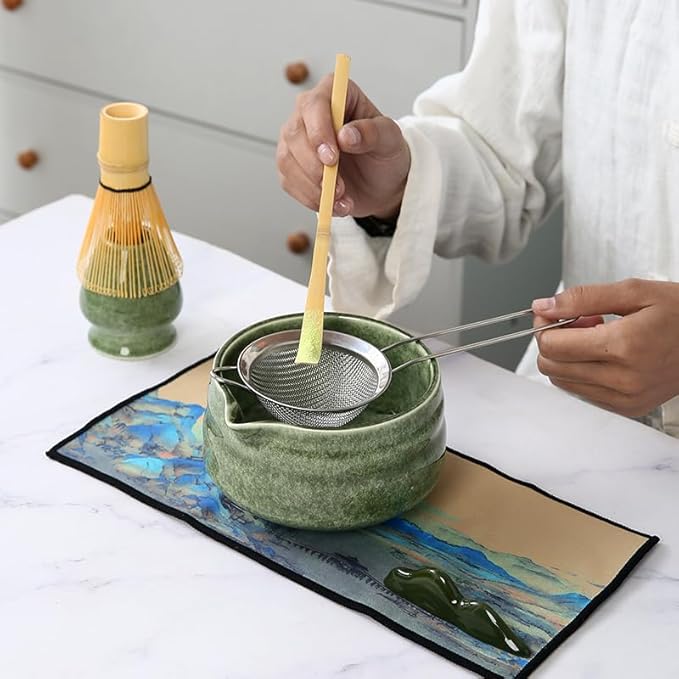 7pcs matcha whisk set - Matcha Bowl with Spout, 1 Matcha Whisk ，green matcha kit