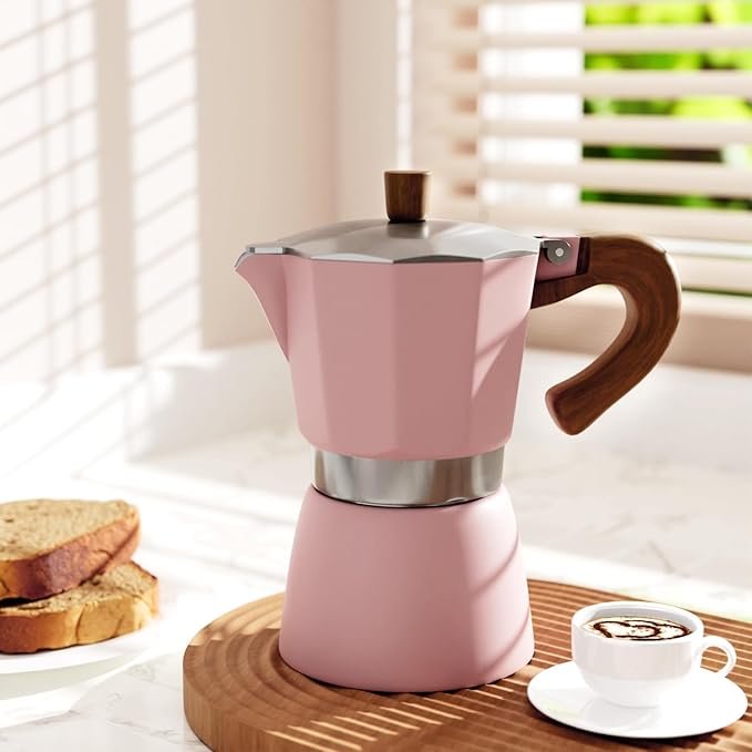 ShanSon Moka Pot Stovetop Espresso Maker 3 Cup 5 oz Italian Coffee Maker Manual Cuban Coffee Percolator Machine Italian Espresso Greca Coffee Maker for Cappuccino or Latte,Pink