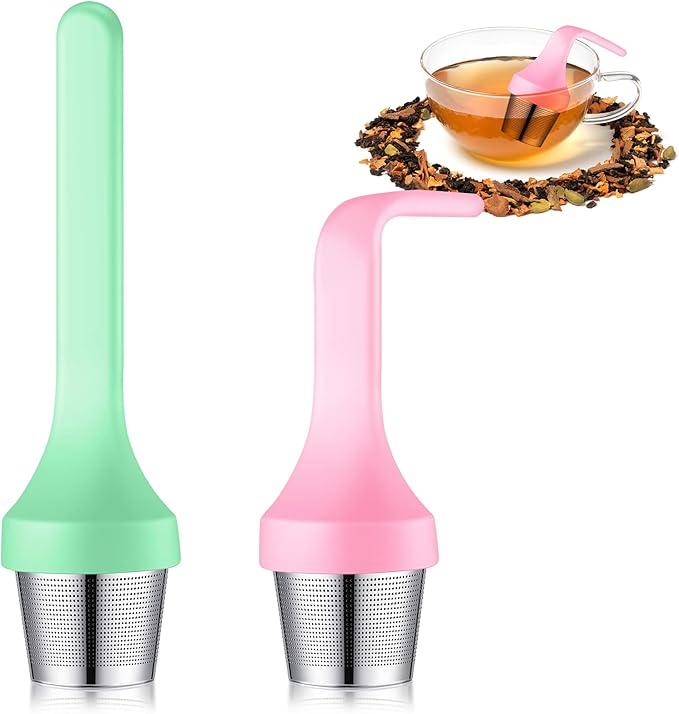 2pcs Tea Infuser,Extra Fine Mesh Tea Cup Filter Silicone Handle Perfect Tea Steeper for Loose Leaf Tea or Herbal Tea for Mugs & Teapot, Easy Clean and Safe (Green and Red)