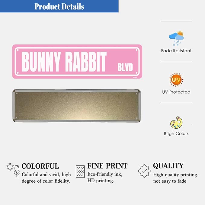 Bunny Rabbit Sign Metal Signs Street Road Sign Funny Cafes Bar Pub Beer Club Wall Home Decor 16X4 Inches - Image 3