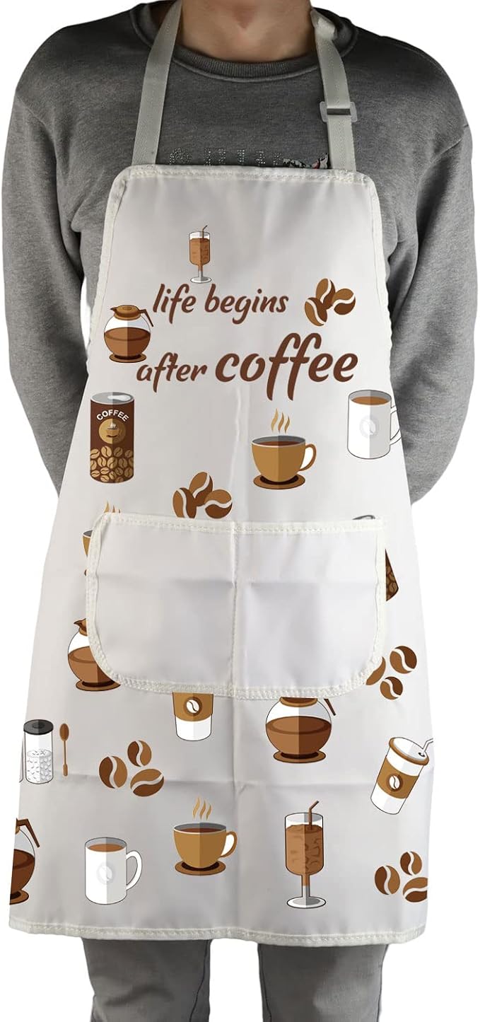 MBMSO Life Begins After Coffee Apron - Barista Gift, Coffee Themed Kitchen Apron