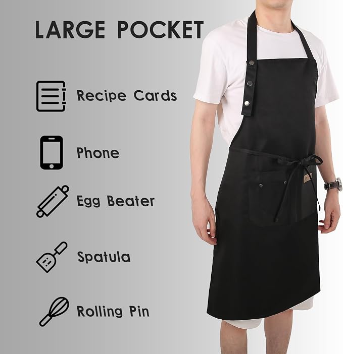 Yuubin Extra Large Aprons for Men Adjustable Button Apron with Pockets Chef Cooking Kitchen Aprons Women,Water&Oil Resistant - Image 4