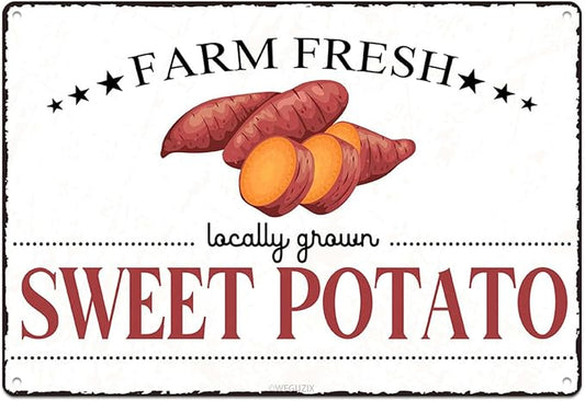 Vintage Sweet Potato Metal Signs Wall Decor Funny Vegetables Art Poster Decorative for Home Farmhouse Kitchen Garden Cafe Bar Farm Porch Fence Yard 12X8 Inch Aluminium Hanging Plaque by WEGUZIX
