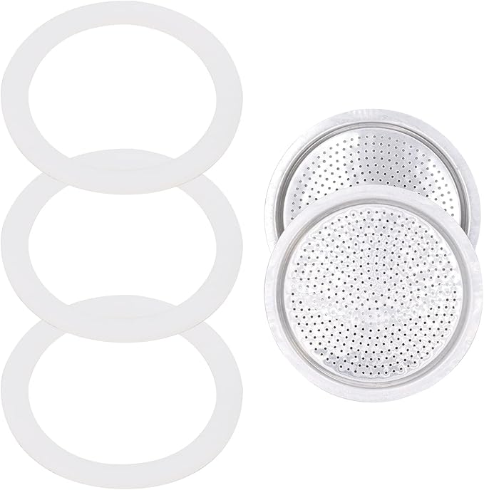 6 Cup Coffee Gasket for Bialetti Moka Aluminium Stove Top Espresso Machine Pots Express - 3 Gasket and 2 Stainless Filter