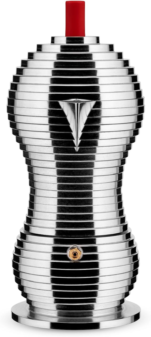 Alessi MDL02/6 R "Pulcina" Stove Top Espresso 6 Cup Coffee Maker in Aluminum Casting Handle And Knob in Pa, Red