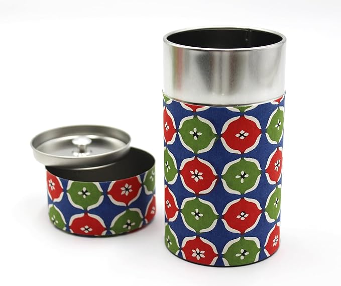 Japanese Pokkan Matcha Coffee Spice Tea Tin Canister Washi Paper Storage with Lid 7.05 oz Capacity (Hanamonyo)