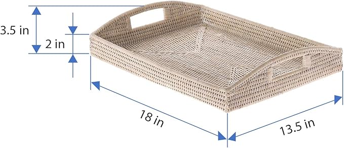 Kouboo, La Jolla Rattan Rectangular Serving Tray, 18 x 13.5 x 2 inch, White Wash