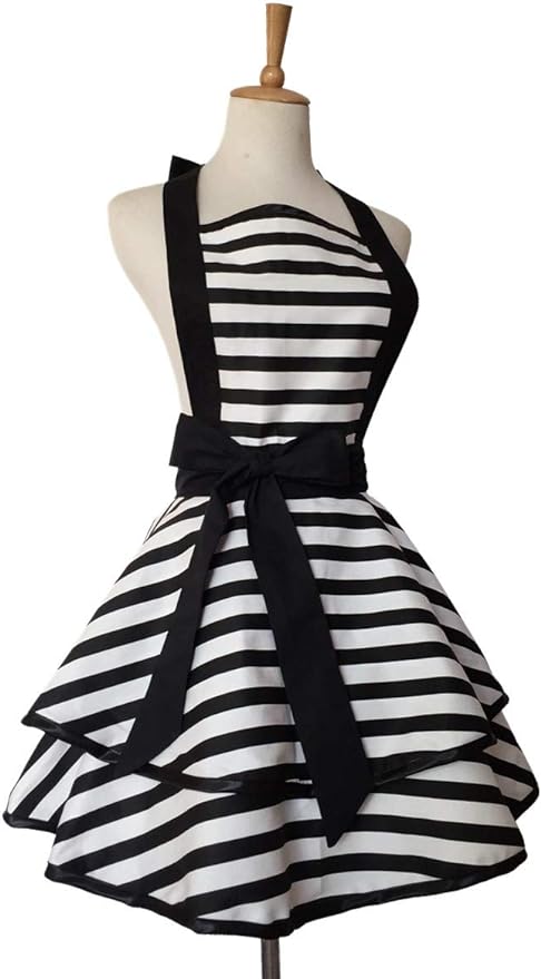 Hyzrz Lovely Handmade Cotton Retro Aprons for Women Girls Cake Kitchen Cook Apron for Mother's Gift (Black) - Image 3