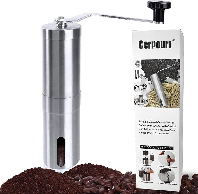 Portable Manual Coffee Grinder, Coffee Bean Grinder with Conical Burr Mill for Ideal Precision Brew, French Press, Espresso etc