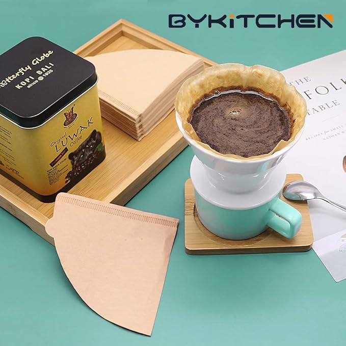 BYKITCHEN Small Coffee Filters, Size 01, Set of 200, Disposable Cone Coffee Filters Paper, Natural Paper Filters for Pour Over Coffee Dripper and Coffee Maker (1-2 Cup)