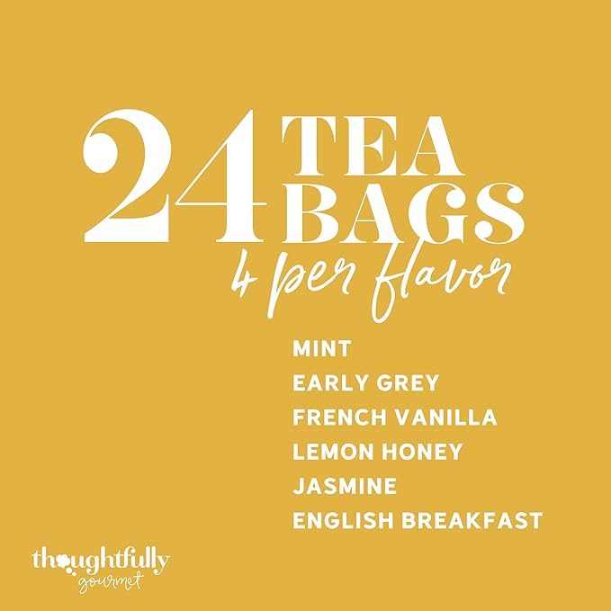 Thoughtfully Gourmet Cat Lover's Tea Gift Set: Includes 24 Teas in 6 Flavors with Stylish Cat Art and Fun Quotes for Cat Moms and Dads, Set of 24