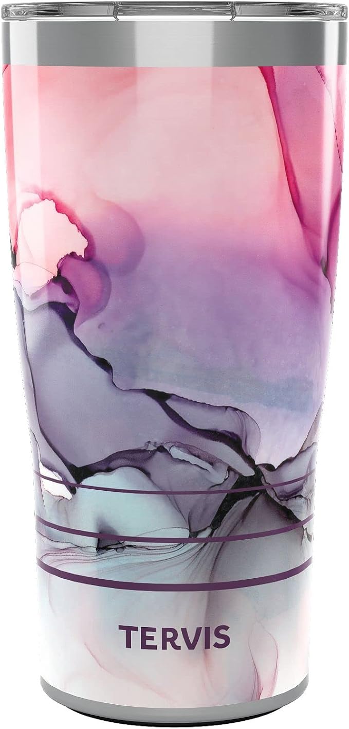 Tervis Traveler Inkreel - Fluid Pink Triple Walled Insulated Tumbler Travel Cup Keeps Drinks Cold & Hot, 20oz, Stainless Steel