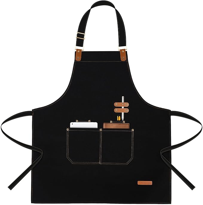 APRONPANDA Chef Apron for Men Women with Pockets Adjustable Strap, Water Repellent Apron for Cooking, Baking by APRONPANDA