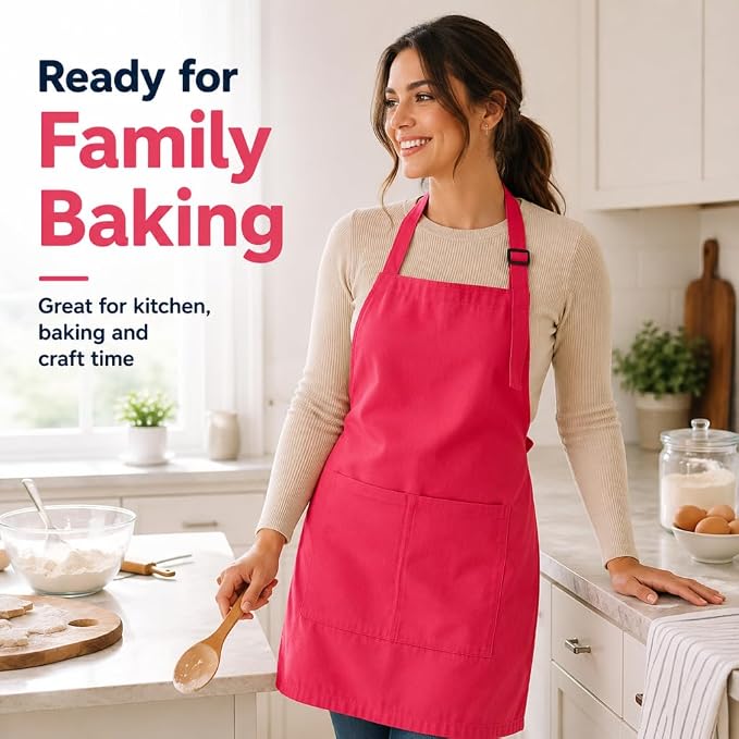 Chef Apron,Cotton Polyester Kitchen Apron with 2Pockets,Adjustable Stain Resistant for Cooking BBQ(1Pcs) - Image 2