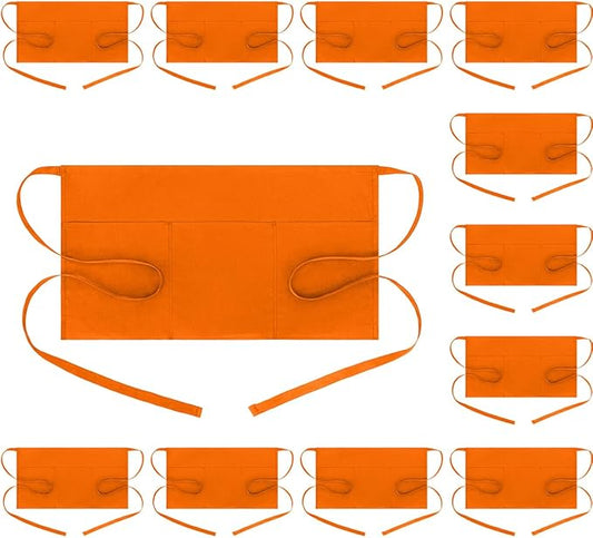 BOHARERS Waist Apron with 3 Pockets 12 Pack - Orange Waitress Server Short Apron