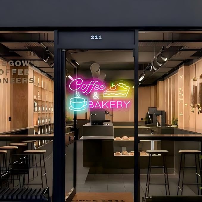Coffee & Bakery Neon Sign Large Open Cake Bakery And Coffee Shop Led Sign for Wall Decor Neon Business Wall Art Light for Front Door/Wall Decoration - Image 4