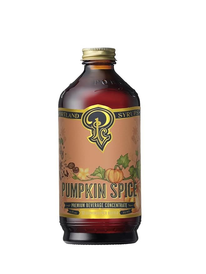 Portland Syrups Pumpkin Spice Syrup - Organic Pumpkin & Ginger Coffee Syrup for Lattes, Mocktails, & Baking - Rich Flavor, Organic Cane Sugar, Natural Ingredients,12 oz Bottle, 24 Servings (Pack of 1)