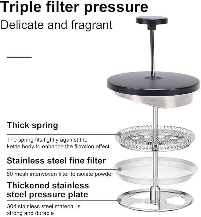 Enfmay 1000ml French Press Coffee Maker, 304 Stainless Steel Double Wall Insulated Coffee Maker Pot, Triple Filtration System for Optimal Brew, Coffee Tea Maker for Home, Office, Camping