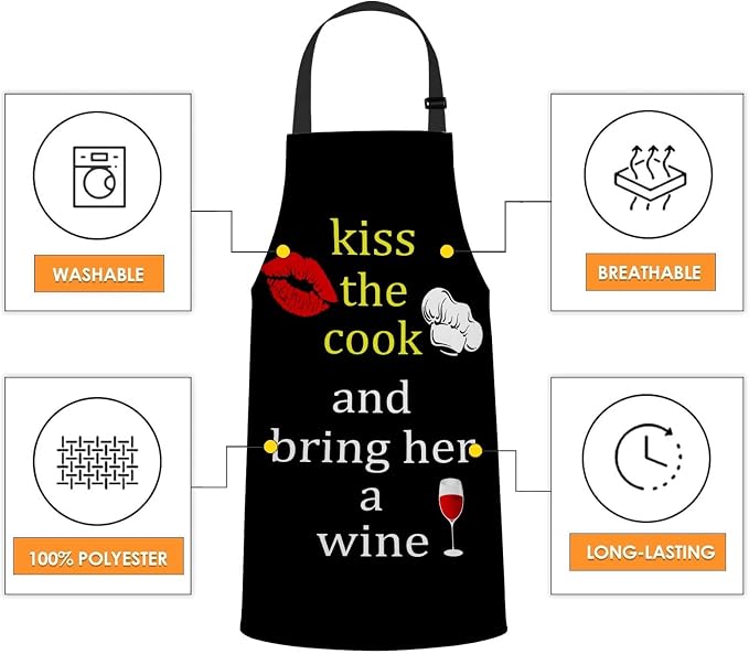 Kiss the Cook and Bring Her a Wine Waterproof Apron Kitchen Chef Aprons Bibs for Grooming Cooking Baking Painting Gardening - Image 4
