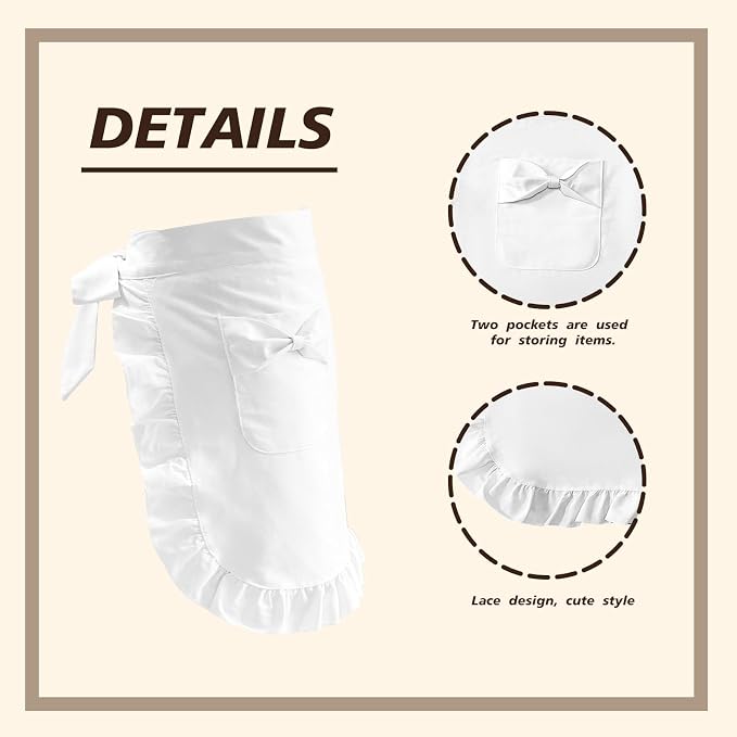 White Maid Apron for Women Cotton Waist Half Maid Costume Victorian Retro Ruffled Kitchen Cute Vintage Party Cosplay - Image 6