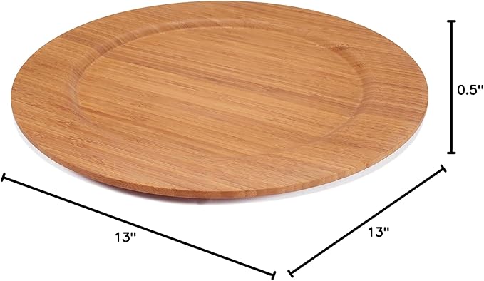 BambooMN 13" Dia Bamboo Reusable Dinnerware Charger Round Plates for Catered Events, Holidays, or Home Use Supplies, 4 Pcs