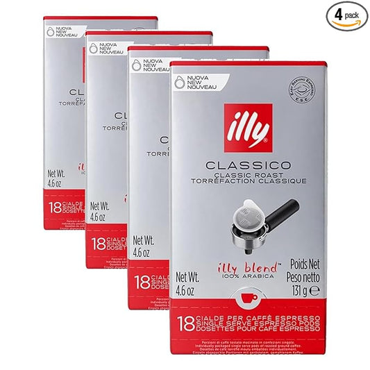 illy E.S.E. Coffee - Single-Serve Pods – Classico Medium Roast - Notes Of Chocolate & Caramel - For E_S_E Machines - Extraordinary Aroma & Body – 18 Count (Pack of 4)