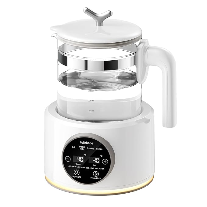 Baby Instant Warmer, Baby Milk Warmer Glass Electric Kettle Boiler with Night Light, Accurate Temperature Control for Formula, 1.2L Glass Water Warmer Breastmilk,Boil Coffee,Tea, 24H Insulation