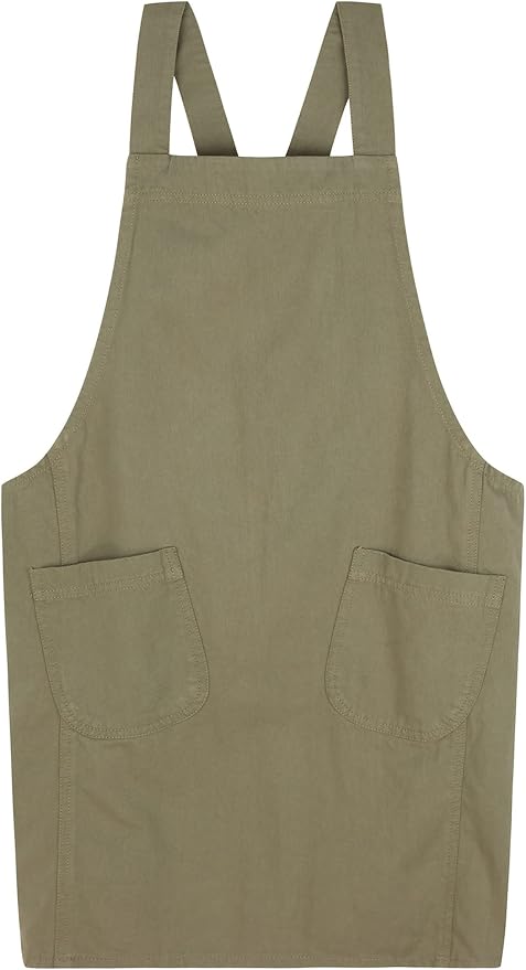 Japanese Cotton Linen Cross Back Apron with Pockets,Fashion Pinafore Dress for Gardening Painting Cleaning Cooking by FADUOFA