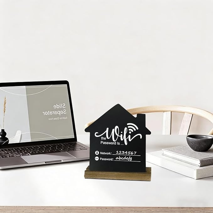 WiFi Password Sign Wooden WiFi Sign Wireless Network Sign Table Chalkboard for Restaurant Supermarket Office Home Bar Coffee (6.1" HX5.9 W Black1)