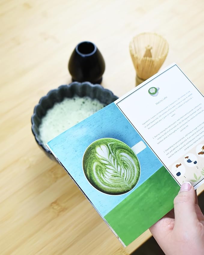 Artcome Matcha Tea Set - 17oz Petal-Shaped Matcha Bowl, Bamboo Whisk, Scoop, Whisk Holder & Brewing Guide - Japanese Tea Ceremony Tools for a Perfect Matcha Experience, Black