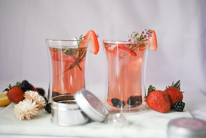 Teabloom Modern Insulated Turkish Tea Glasses - Set of 6 Double Walled Glass Teacups (6 oz / 177 ml)