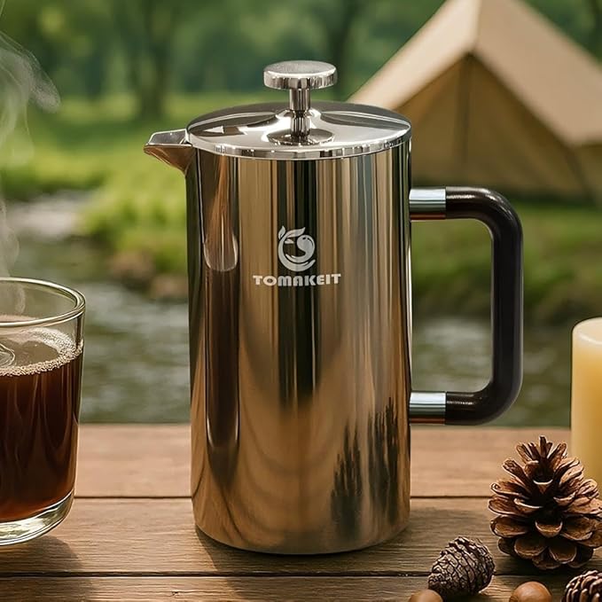 1L/34 Oz French Press Coffee Maker,304 Stainless Steel Coffee Press,Durable & Easy Clean,Leak-Proof Design,Prensa Francesa Para Cafe for Home,Office,Camping (Silver-Upgrade)
