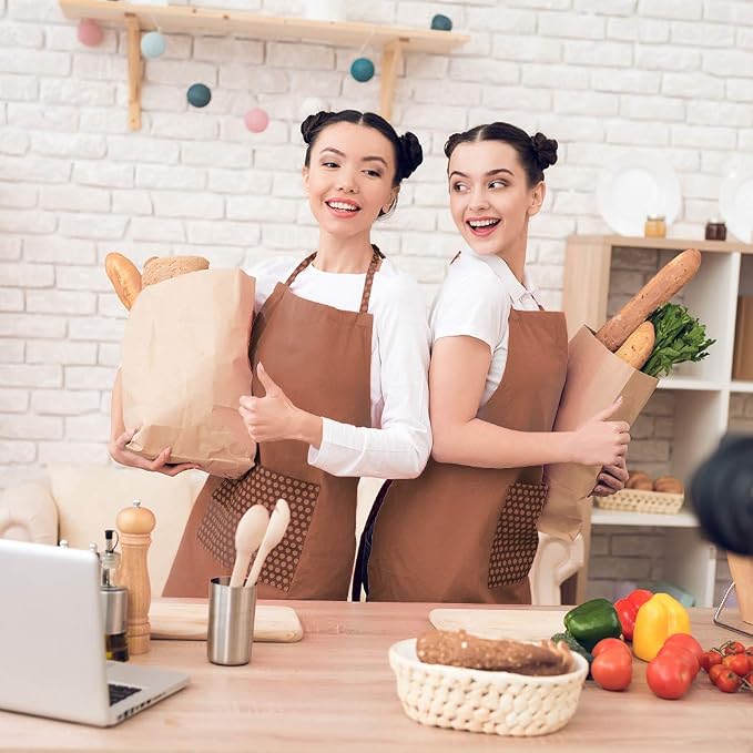 Total 6PCS Brown Bib Apron Adult with 2 Pockets for Women Men Chef Cooking Kitchen (6, Brown) - Image 8