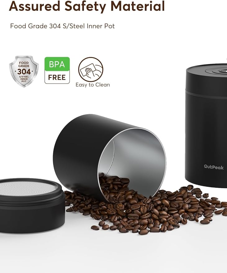 OUTPEAK Neo 2026 Auto Vacuum Coffee Canister, 0.75L Capacity for 10.58oz of Coffee Beans, One-Button Operation, Stainless Steel Food Storage Container with Scoop Black (Champion's Choice)