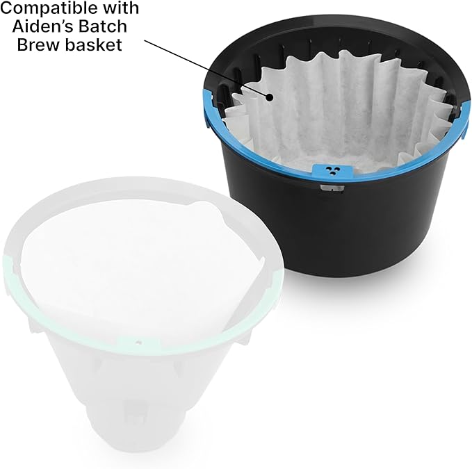Fellow Aiden Precision Coffee Maker Paper Filters – 50 Count Flat Bottom Basket Filters for 8-12 Cup Drip Coffee Makers, Disposable, No Sludge Clean Brew, White