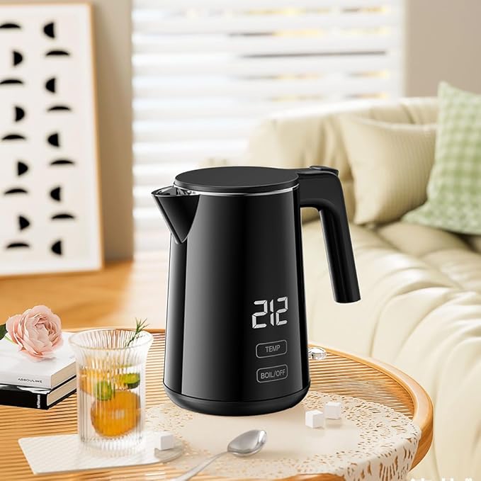 Smart Temperature Control Electric Kettle | 304 Stainless Steel Double-Wall Cool-Touch | 7 Preset Temperatures | 4-Hour Keep Warm | Auto Shut-Off & Boil-Dry Protection - Black