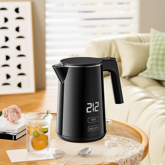 Smart Temperature Control Electric Kettle | 304 Stainless Steel Double-Wall Cool-Touch | 7 Preset Temperatures | 4-Hour Keep Warm | Auto Shut-Off & Boil-Dry Protection - Black