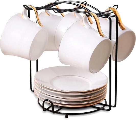 Coffee Cup Holder,Metal Tea Cups Coffee Mug Rack,Organizer for Coffee Cup Spoon and Saucers (Black)