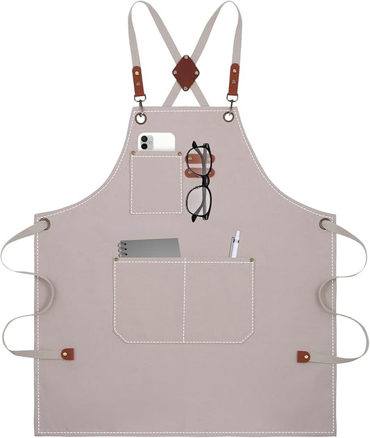Aprons For Women Men With Large Pockets, Waterproof Cotton Chef Aprons For Cooking Server Grilling Bbq Kitchen