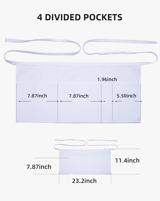Argstar 2 Pack Server Apron with 4 Pockets, Waitress Waiter Waist WaterDrop Resistant Short Aprons - Image 2