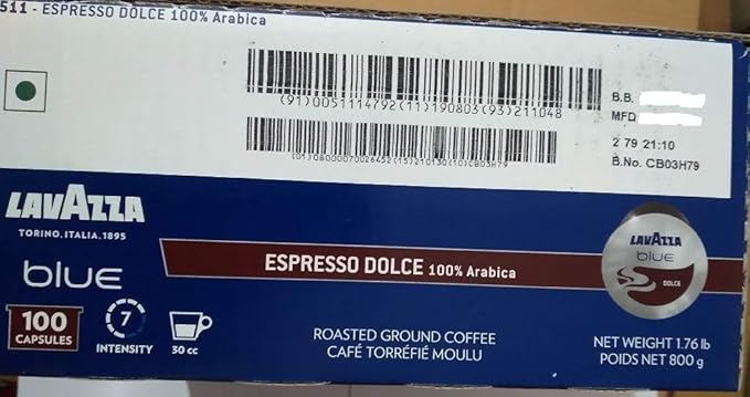 Lavazza BLUE Capsules, Espresso Dolce Coffee Blend, Medium Roast, 28.2-Ounce Boxes (Pack of 100)