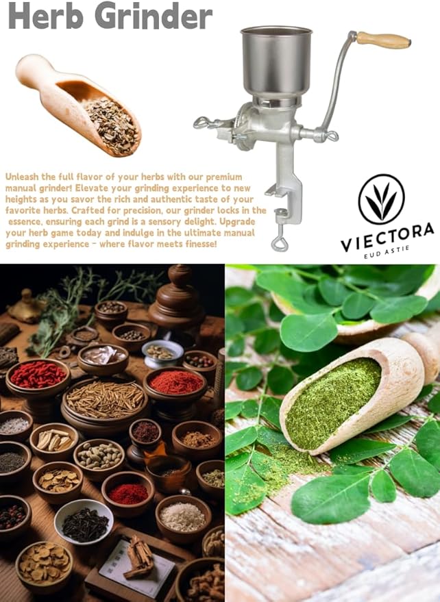 High Hopper Manual Coffee Grinder, Hand Crank Mill for Grains, Corn, Wheat & Spices - Adjustable Coarseness Settings, Cast Iron Construction, Large Capacity, Easy to Clean(XL)