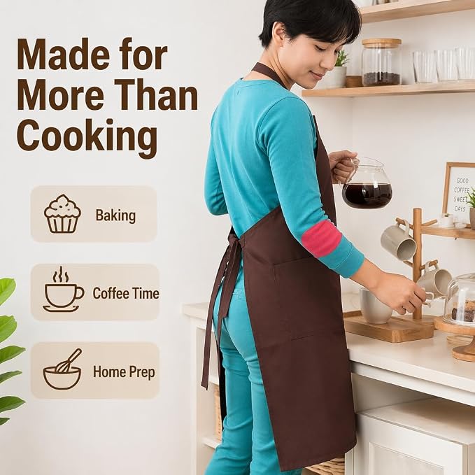 Chef Apron,Cotton Polyester Kitchen Apron with 2Pockets,Adjustable Stain Resistant for Cooking BBQ(1Pcs) - Image 7