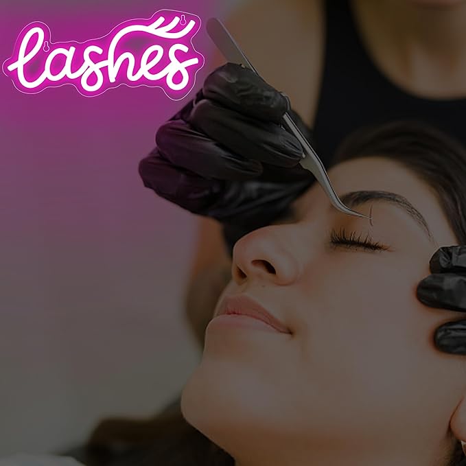 Lashes Neon Sign for Girls Lady Text Led Neon Light for Wall Decor Pink Led Lights for Bedroom Lashes Salon Beauty Room Eyelash Business Makeup Rooms Lash Studios Size 12.0 * 5.1in(XD076)