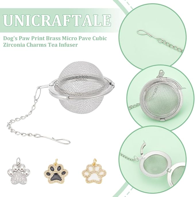 UNICRAFTALE 3pcs Round Mesh Tea Infusers Stainless Steel Tea Strainer with Dog's Paw Print Pendant Holder Tea Mesh Strainer Tea Filters Set for Brew Tea Spices Seasoning
