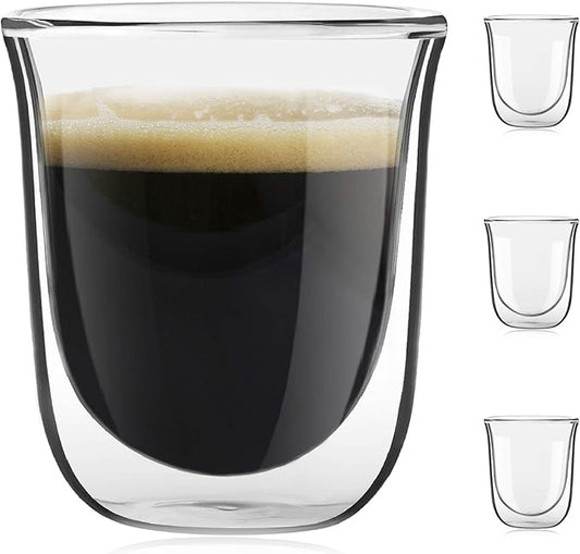 JoyJolt Javaah Double Walled Espresso Glasses Espresso Cups Set of 4 | 2-Ounces