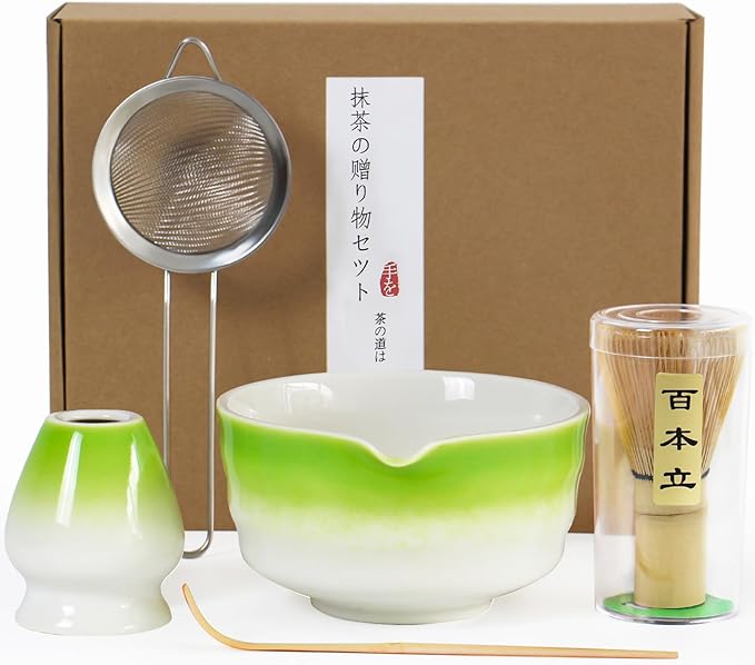 Matcha Whisk Set, Premium Complete Ceremonial Grade Matcha Set Includes Matcha Bowl, Bamboo Scoop, Matcha Whisk, Holder and Sifter